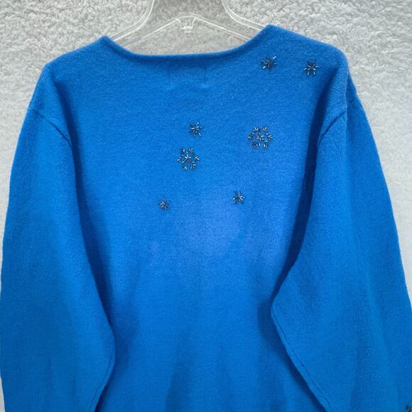 Quacker Factory Sweater Women 3X Wool Zip Up Snowflakes Blue Round Neck Beaded - Picture 11 of 14